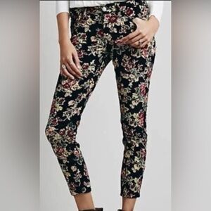 FREE PEOPLE Women’s CORDUROY FLORAL SKINNY Stretch Pants Low sz 28